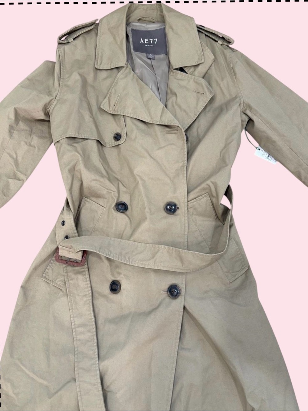 American Eagle Outfitters Tan Double-Breasted Trench Coat